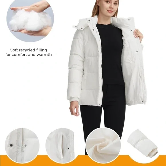 White Puffer Jacket with Hood - Picture 4 of 5